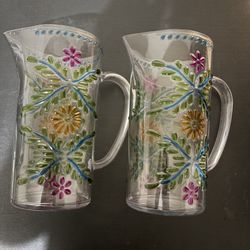 2  Plastic Floral Pitchers
