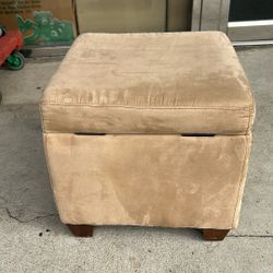 Beige Velvet Ottoman Stool Storage Cube 