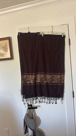 Dark Burgundy Paisley Fringe Scarf Wrap