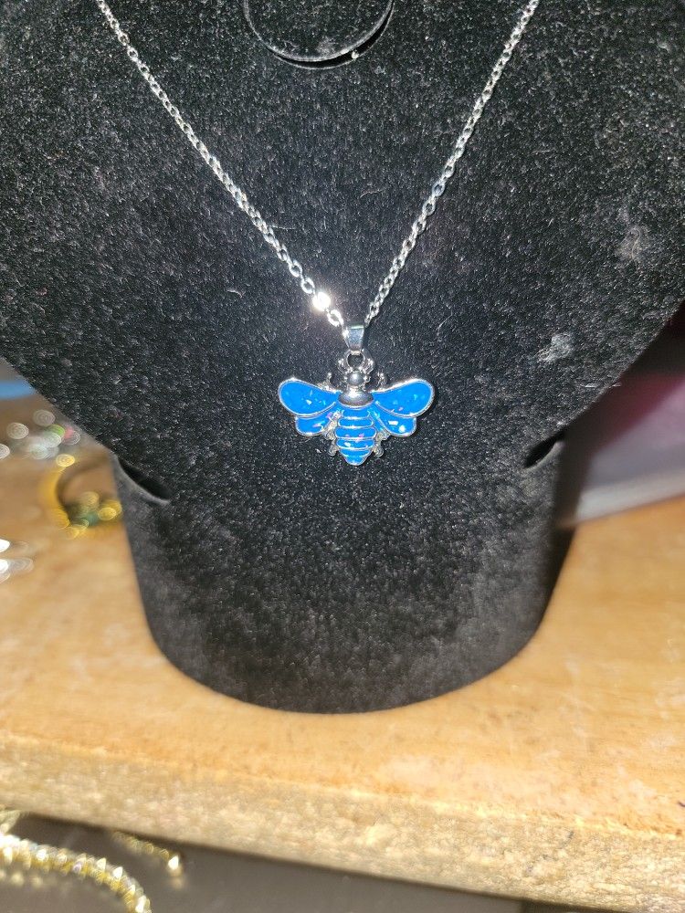 20 Inch Sterling Silver Blue Topaz Dragonfly