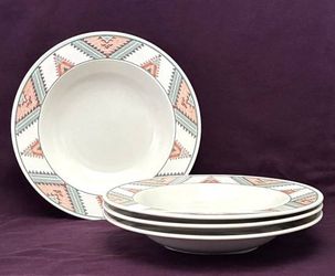 Vintage Mikasa Intaglio Santa Fe rimmed soup bowls set of 4 Aztec southwestern