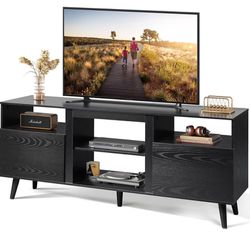 WLIVE Mid-Century Modern TV Stand for 65" TV, TV Console Cabinet, Open Shelves Entertainment Center