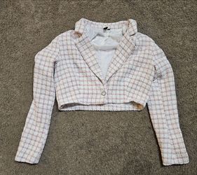 Windsor Women's Large Pink & White Tweed Cropped Blazer