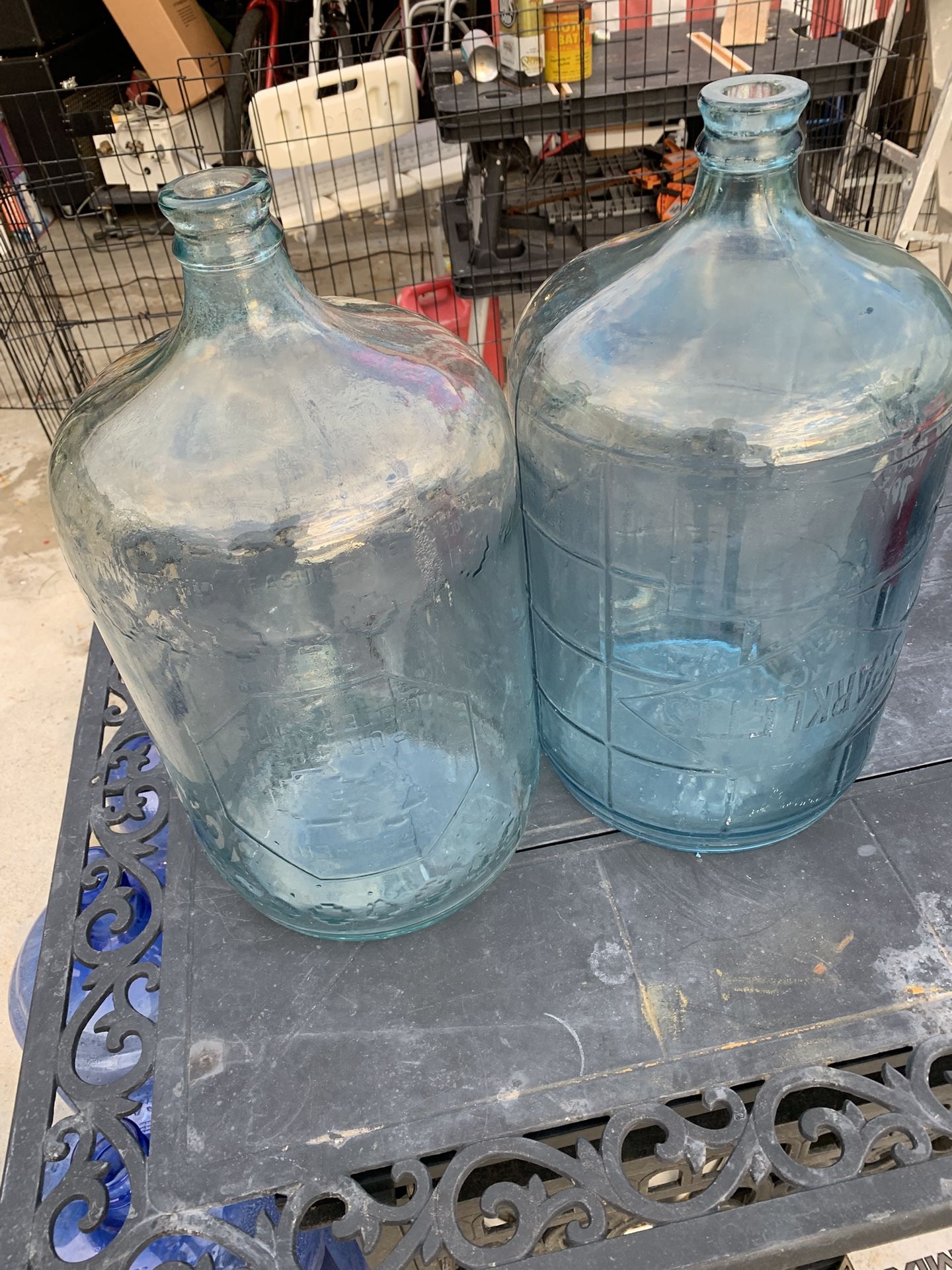 Two Vintage 5 Gallon Glass Water Bottles