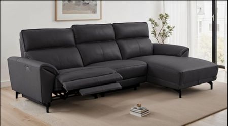 Brand New Black Top Grain Leather Power Reclining Sectional Sofa