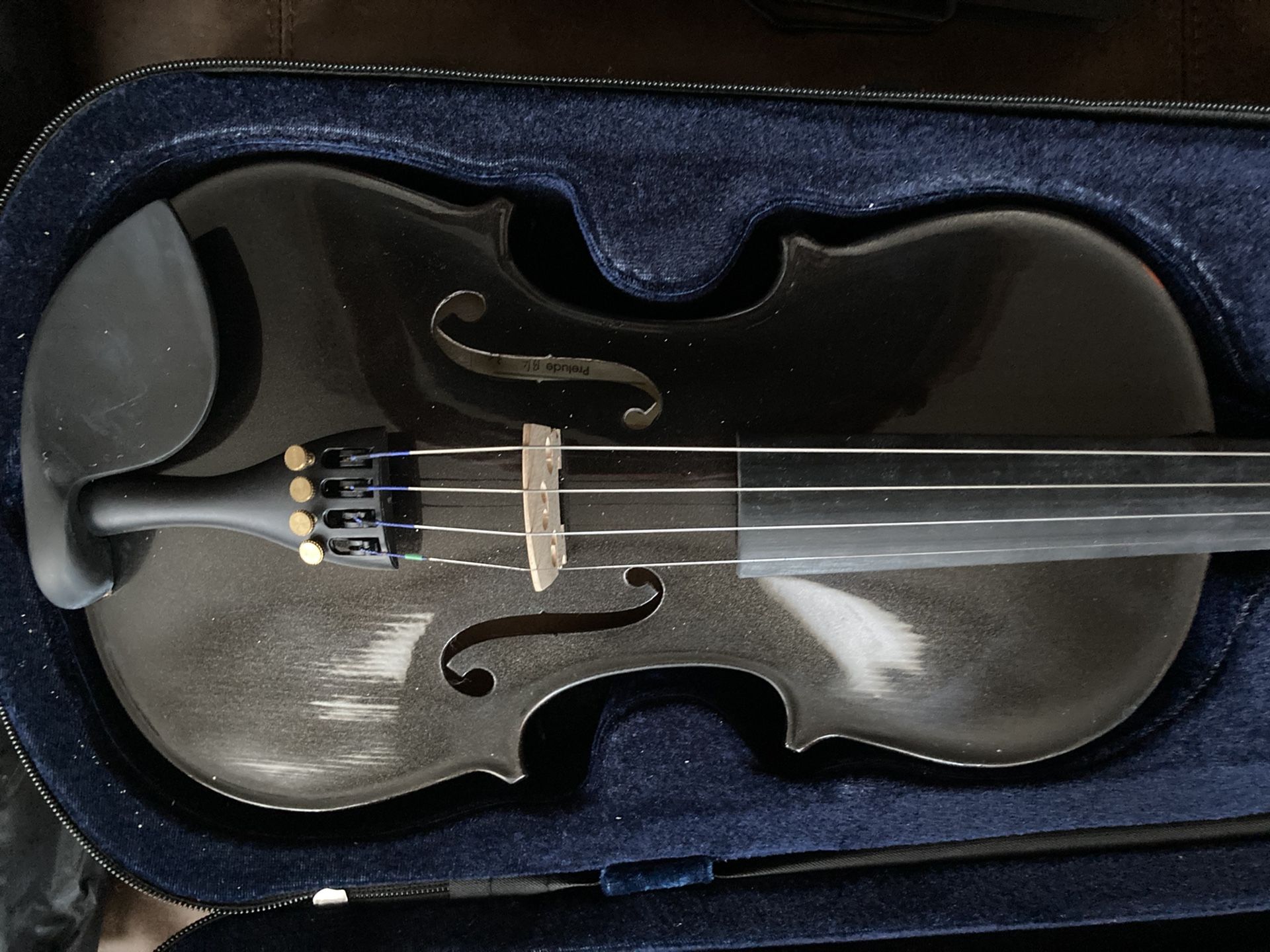 Violin, Black Laquer with Bow, Case, and Stand