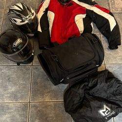 Motorcycle Helmets, Jacket, And Bag