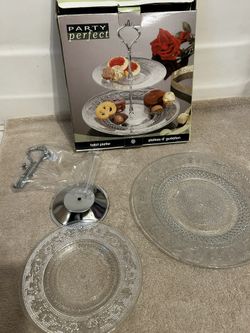 2 - Tier Glass Serving Tray, Easy To Assemble Smaller Dish 7” & Larger 10” 