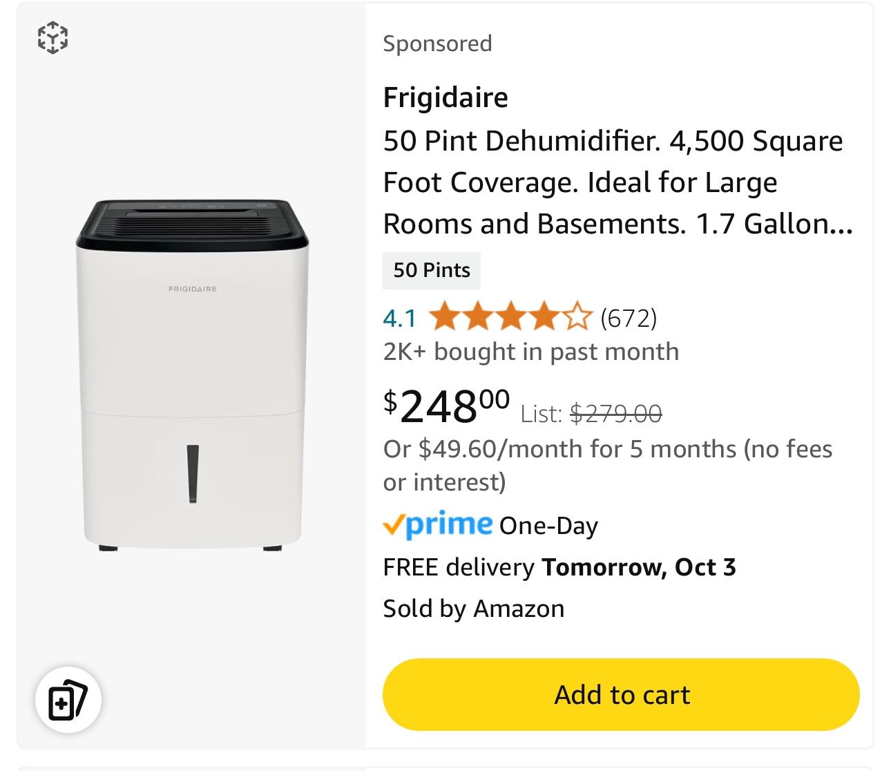 Frigidaire dehumidifier