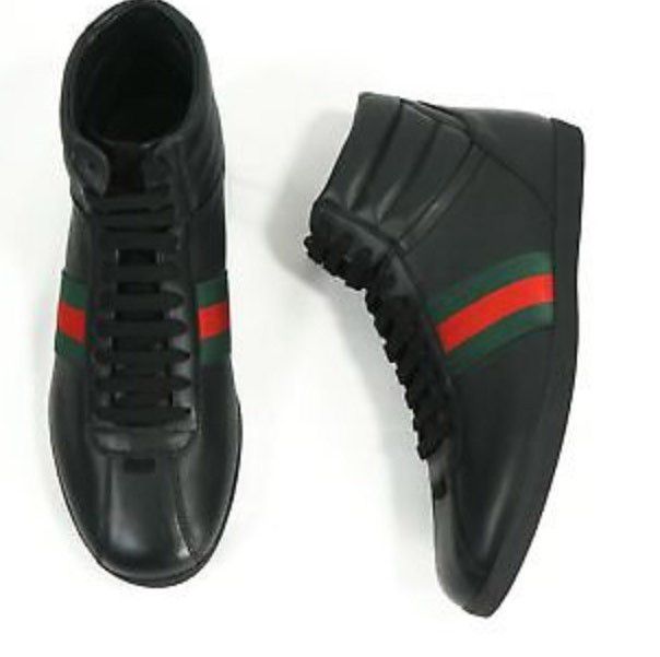 700 GUCCI -Red and Green Logo Stripe GG High Top Black Sneakers - 6G / 6.5 US