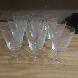 Set of 9 Coat of Arms 24% Lead Crystal Stemmed Wine Glasses Etched Crest Designs