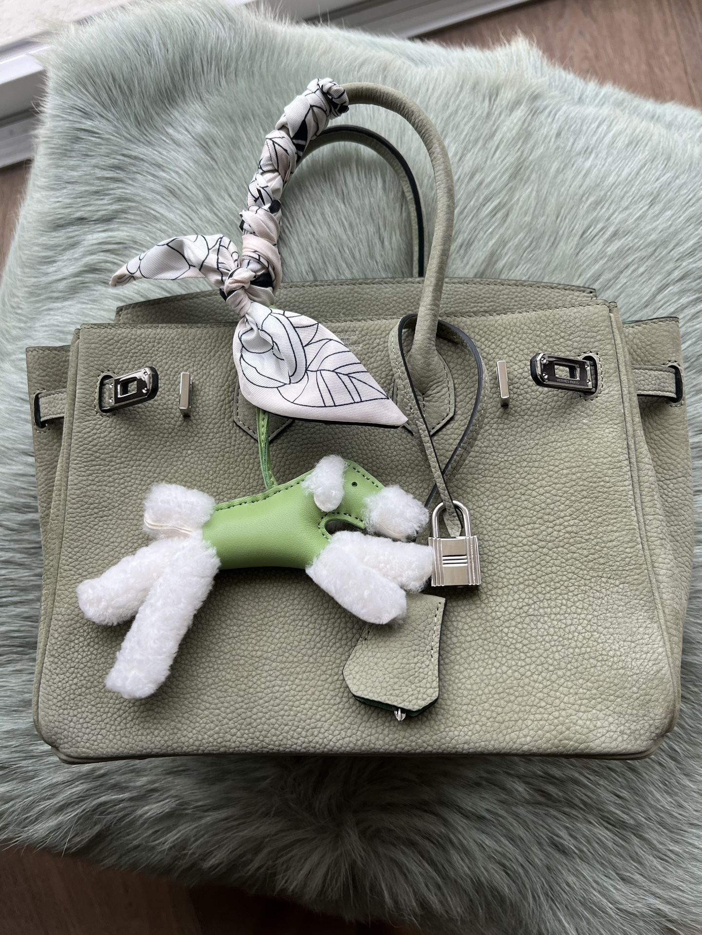 Sage Green Togo Leather Silver Hardware