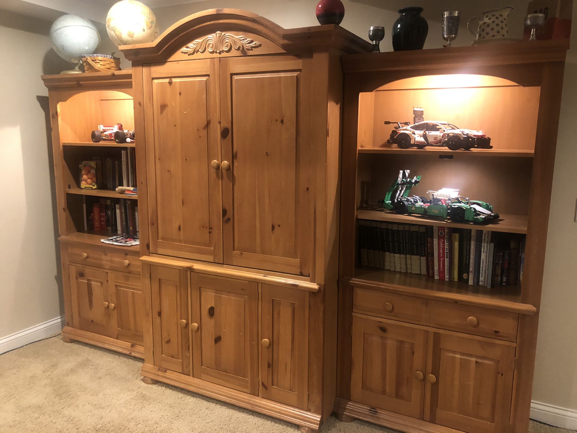 Three piece Bookshelves and Cabinets