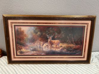 Framed Whitetail Deer Wildlife Art – Large Rustic Wall Decor