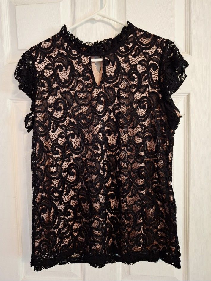 Women's Large Per Seption Black Lace Blouse