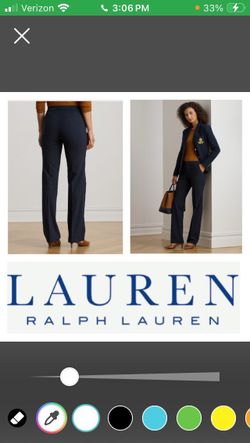 NEW!  Lauren Ralph Lauren Adelle navy blue straight-leg cotton-blend pants (8)