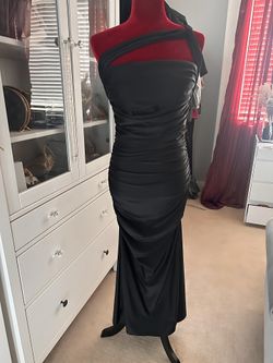 Elegant Black One-Shouldery Ruched Evening Dress