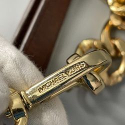 Michael Kors Gold Chain and Tan Leather Belt Front Clip Womens Adjustable