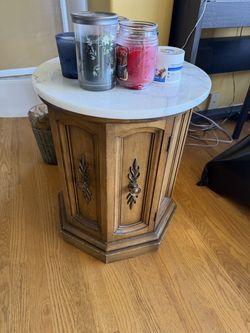 Marble Top End Table with Storage