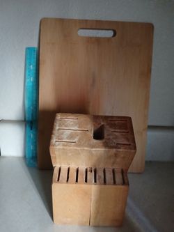Wood Cutting Board & Knife Block