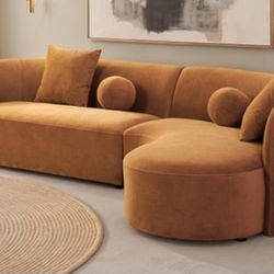 Brand New Carmel Brown Plush Chenille Sectional Sofa (Pillows Included)