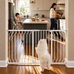 Extra Tall Baby and Dog Gate, 40.55" H, 46.45"-62.99" W, White Extra tall baby and dog gate with pressure mount, auto close, stay-open function, dual