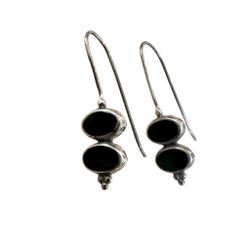 Sterling Silver Onyx  Vintage Earrings 