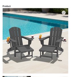 New in box SERWALL Folding Adjustable Adirondack Chair with Retractable Ottoman Set of 2 for Patio Garden, Grey, 041-113-043