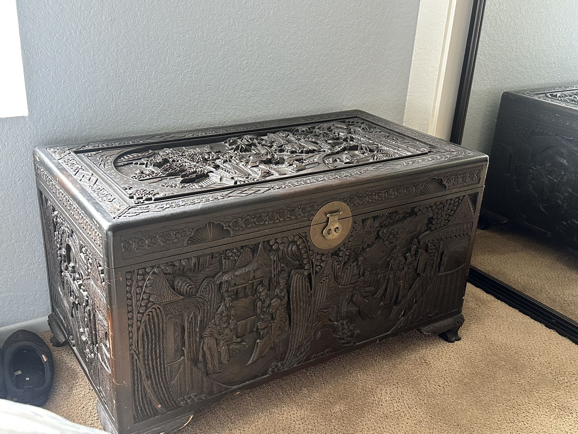 Vintage Carved Chinese Camphor Trunk