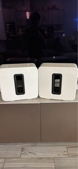 Two Sonos subs, white, gen 3