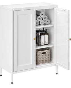 Metal Bathroom Floor Storage Cabinet, White Small Storage Locker Small Metal Locker Cabinet with 2 Doors and 2 Adjustable Shelves, 12" Small Cabinets