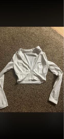 White Cropped Zip-Up Athletic Jacket