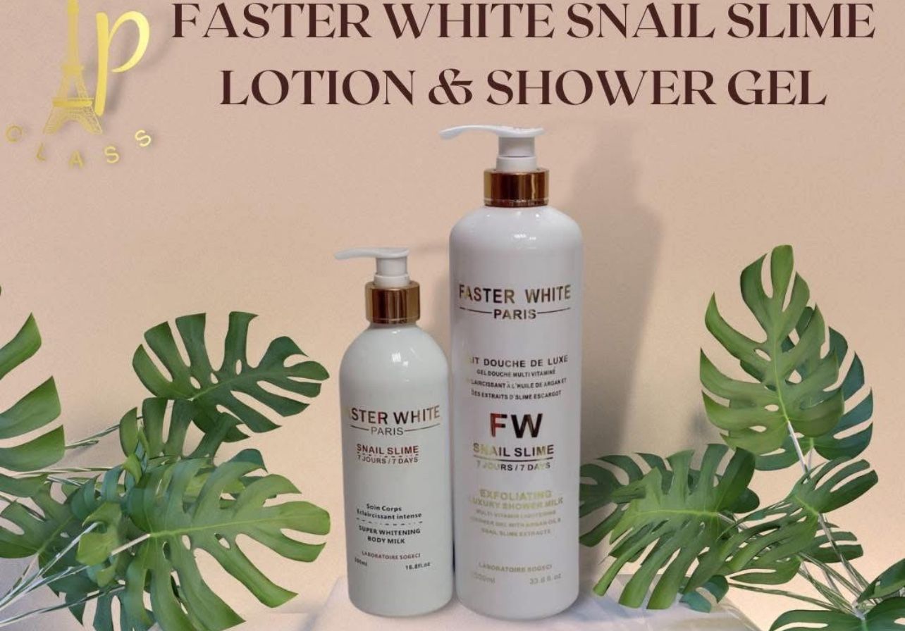2pcs FASTER WHITE Paris SNAIL [SLIME] Super Whitening Body Lotion & Shower Gel