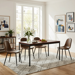 Homy Casa CAJON 7PC Dining Set 59” Dark Wood Table with 6 Charlton Brown Suede Chairs Open Box