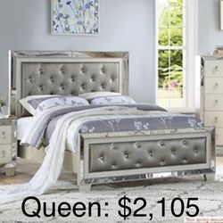 Beautiful  Glass Style Queen Size  Complete Bedroom Set. Mattress sold separately 