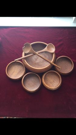 Original wood seven piece salad bowl set