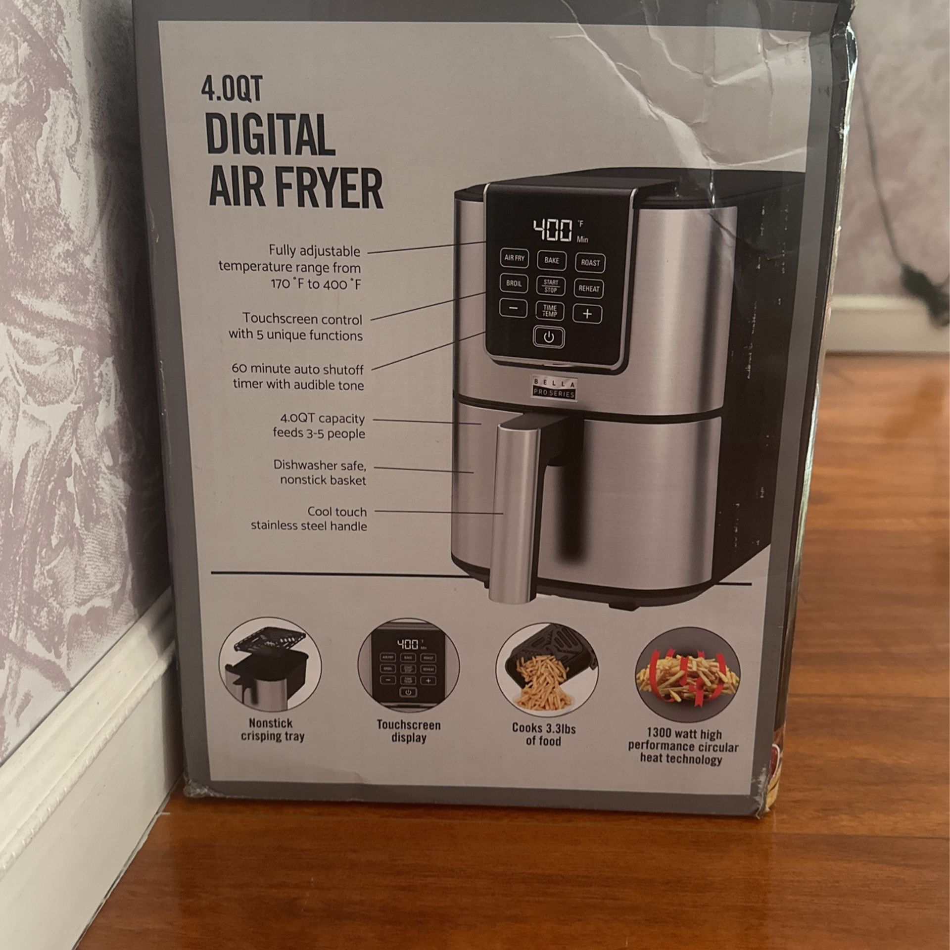Bella Pro Series - 4-qt. Slim Digital Air Fryer - Stainless Steel