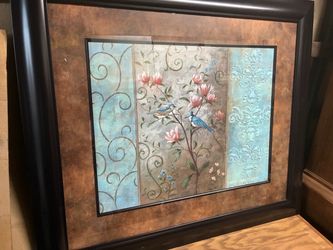 Framed Blue Bird Floral Wall Art Print