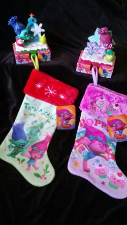 New. 2 Troll Stockings & 2 Troll Stocking Holders