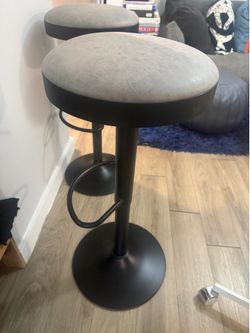 Leather Gaslift Backless Swivel Bar, Set of 2 Bar & Counter Stools, Vintage Mist Gray