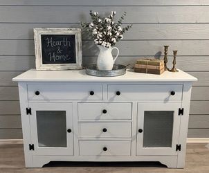Refinished White Farmhouse Buffet / Sideboard – Glass Doors- delivery available