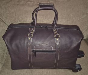 🔥Premium Colombian Full-Grain Leather Rolling Duffel Bag Travel Duffle Overnight Telescoping Handle
