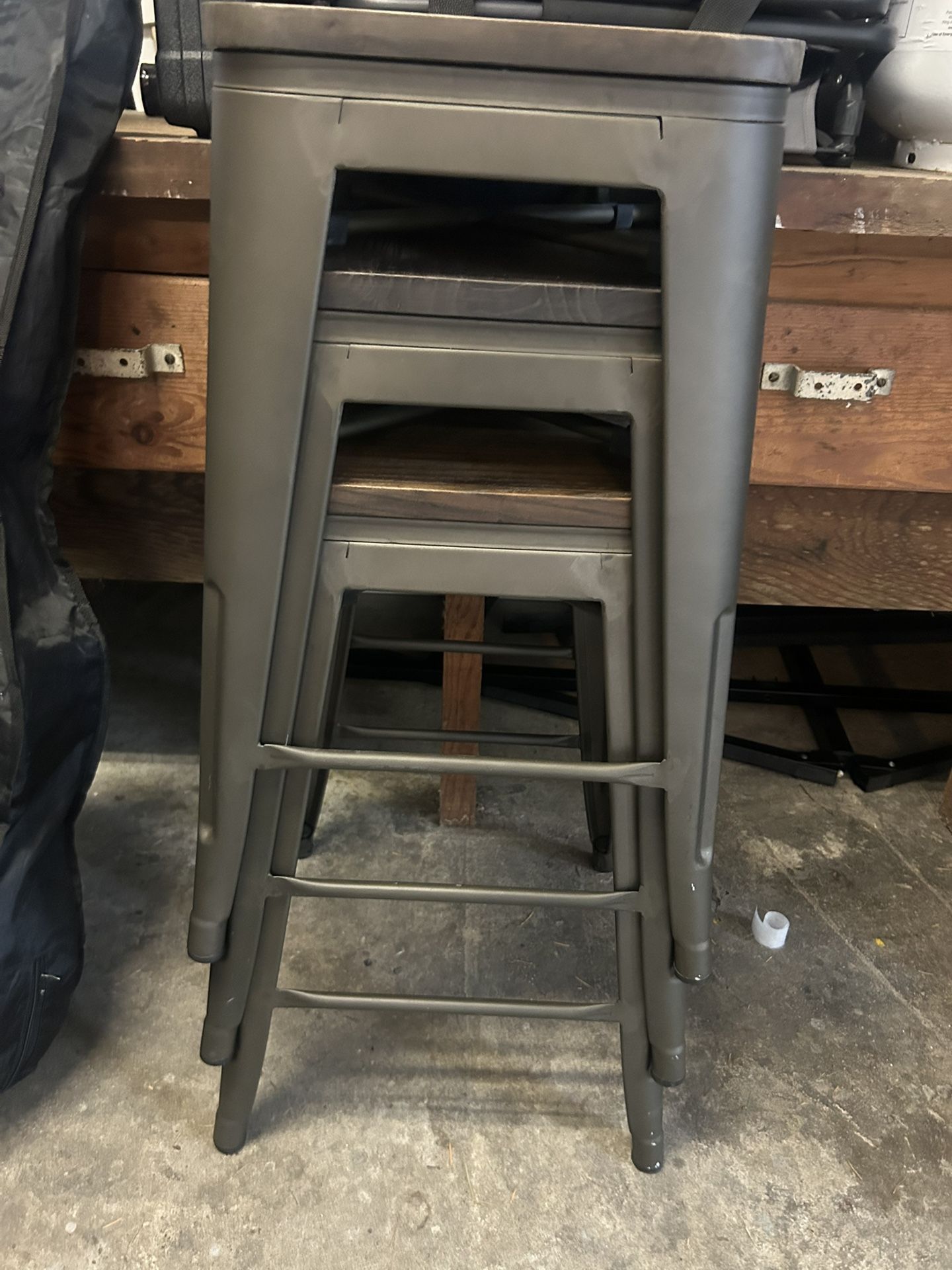 24" High Metal Counter-Height, Indoor Bar Stool with Wood Seat - Stackable Set of 4