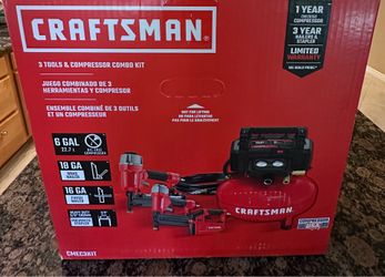 New - CRAFTSMAN 3 Nailers and 25' Hose Kit 6-Gallon Portable Electric 150 PSI Pancake Air Compressor with Accessories Included