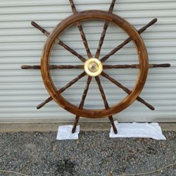 real wood helm ship wheel 5ft round w/solid brass 