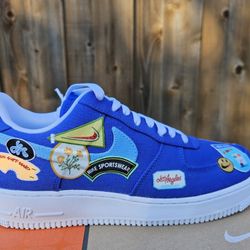 Blue Nike Air Force 1 PRM 07 Los Angeles with custom patches and embroidery 