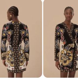 FARM RIO Maxi Floral Mini Dress In Black/Gold NWOT