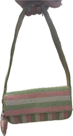 Pink and green striped shoulder bag