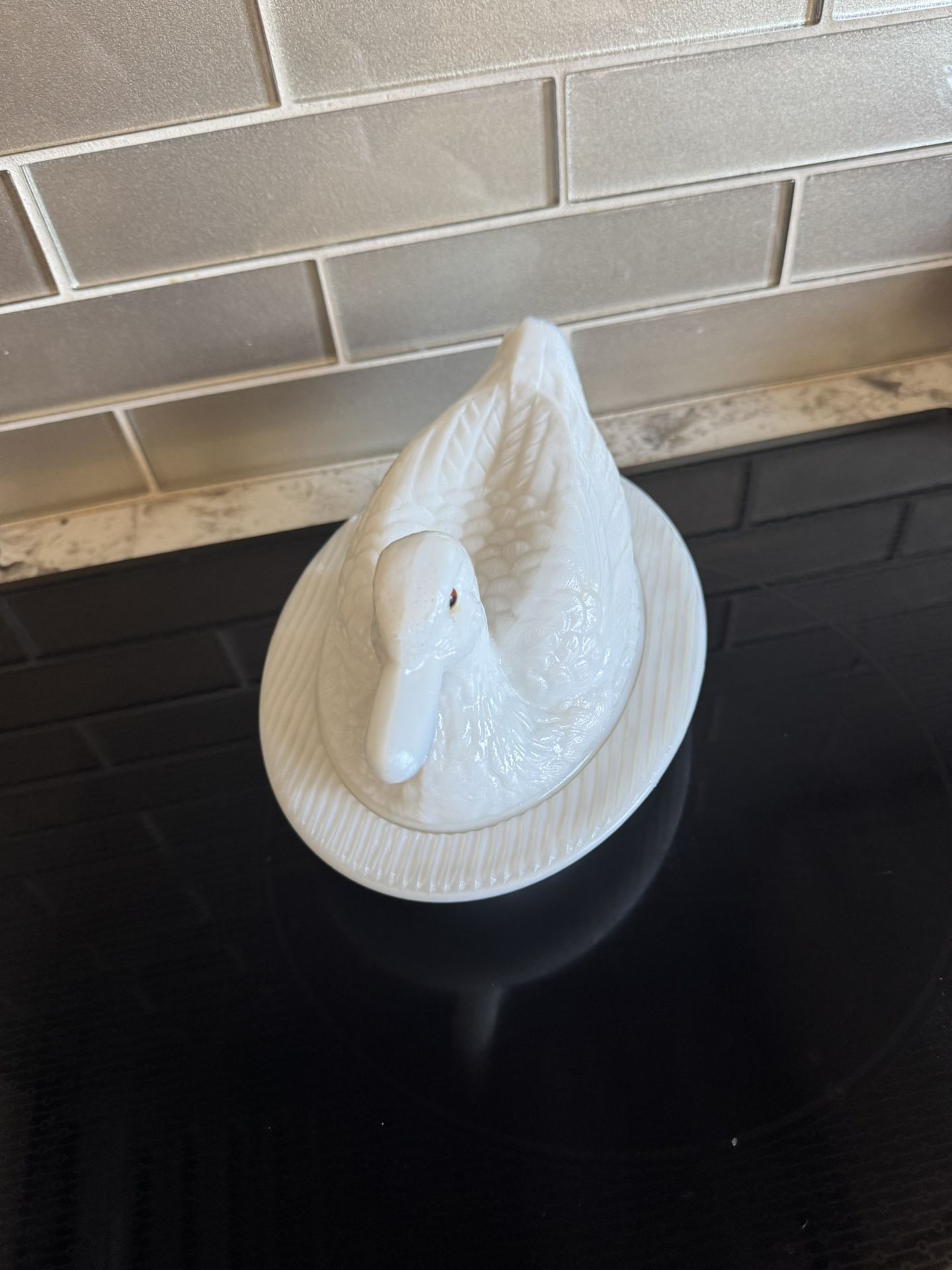 Milk Glass duck Dish