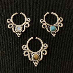 Tribal Silver Nose Ring Jewelry w/Gemstone